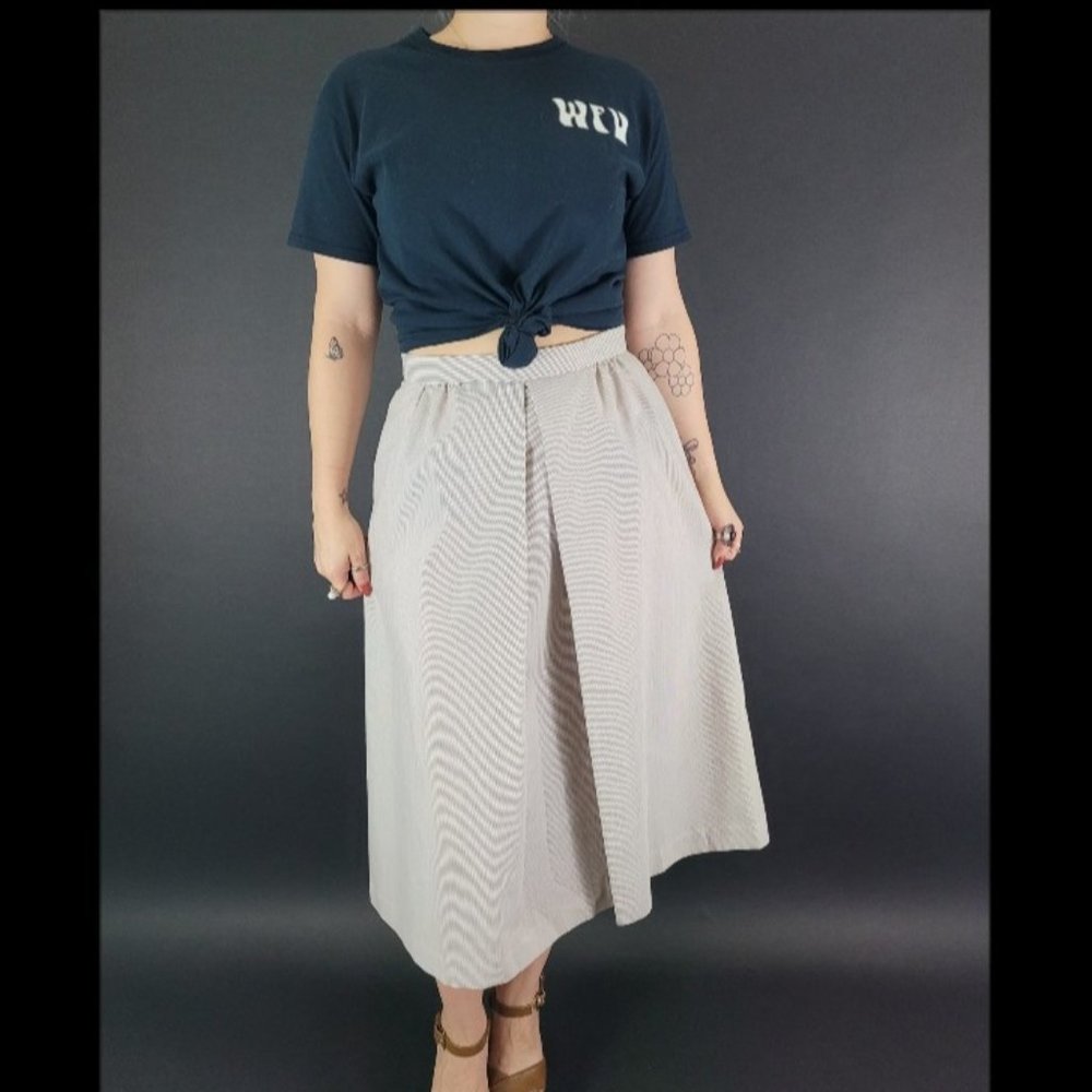 70s/80s Striped Inverted Pleat A-Line Skirt